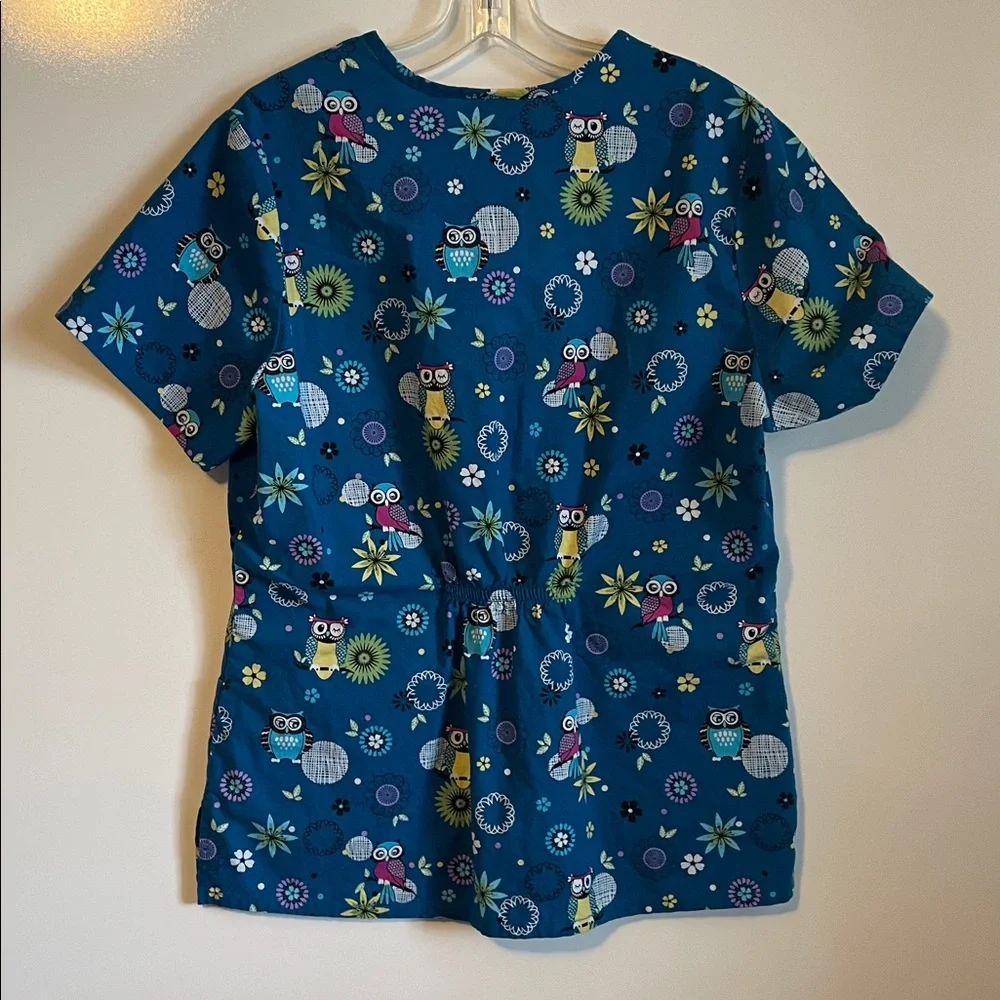 SB Scrubs Blue Teal Owl Print Size Medium - Picture 4 of 6